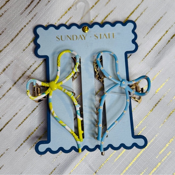 Floral Yellow and Blue Hair Claw Clips - Picture 5 of 5
